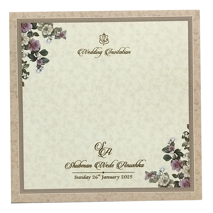 Teal Green Floral Nameplate Padded Invitation Card
