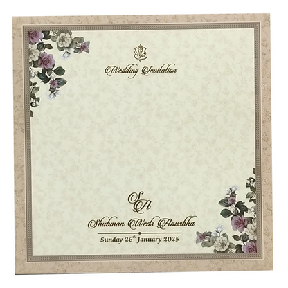 Teal Green Floral Nameplate Padded Invitation Card