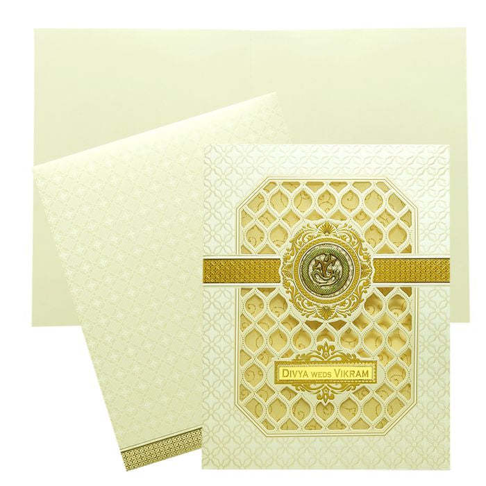 White Laser Cut Ganesha Invitation Card