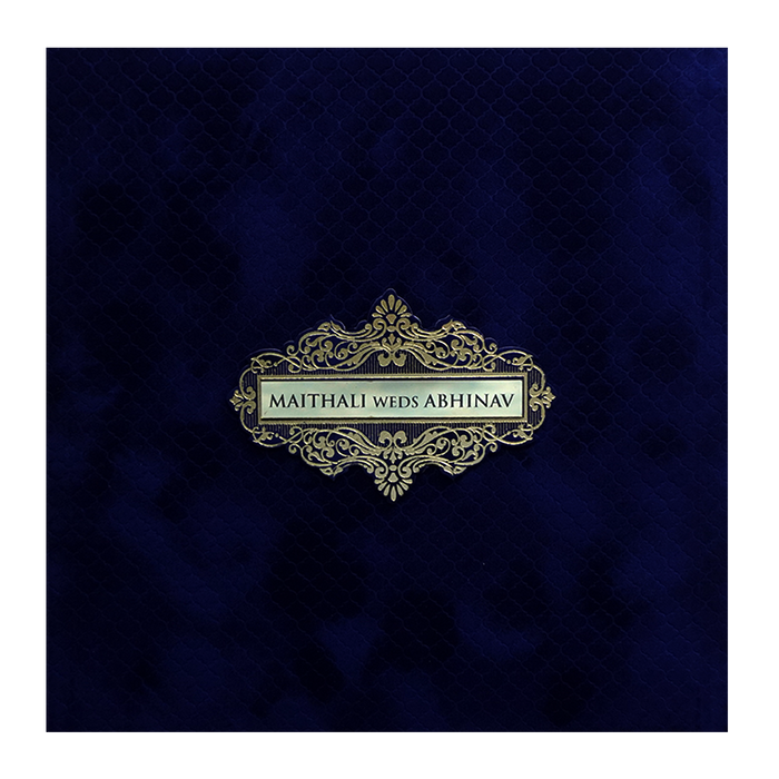 Dark Blue Velvet Padded Wedding Card