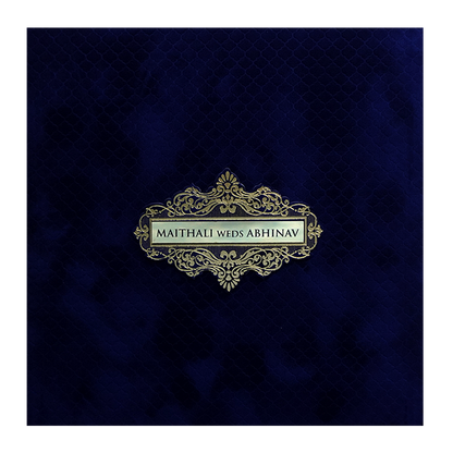 Dark Blue Velvet Padded Wedding Card