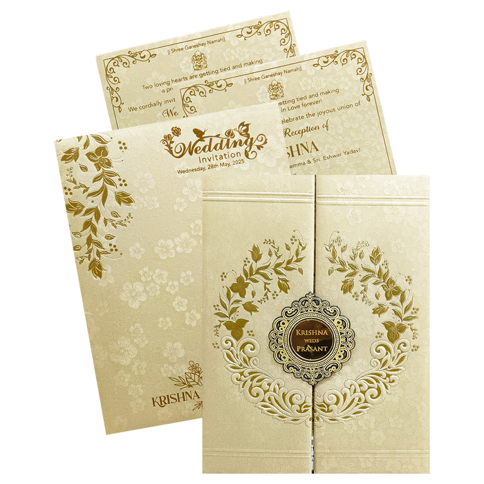 Gold Floral Door Padded Wedding Card