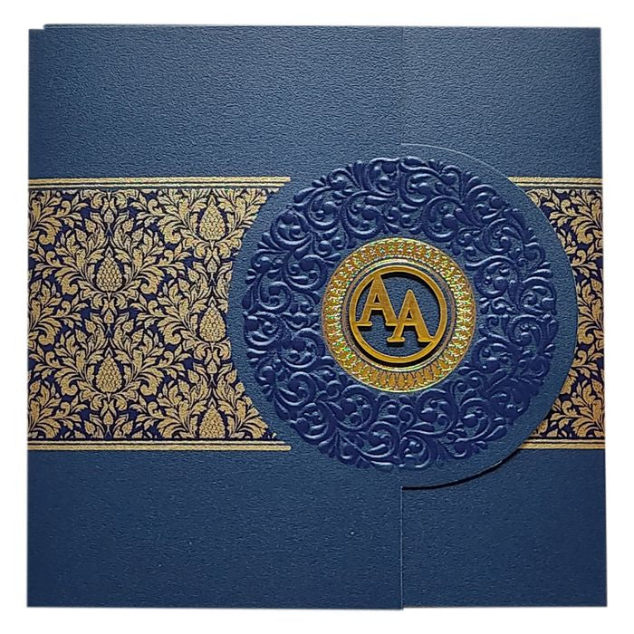Blue Floral Door Wedding Card Design