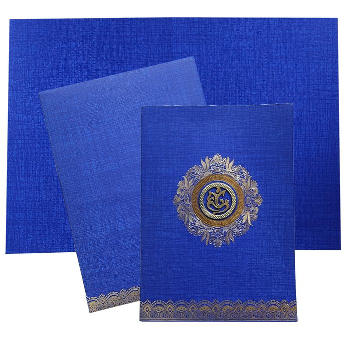 Blue Metallic Wedding Card With Gold Foiling Print-KNCM16BG