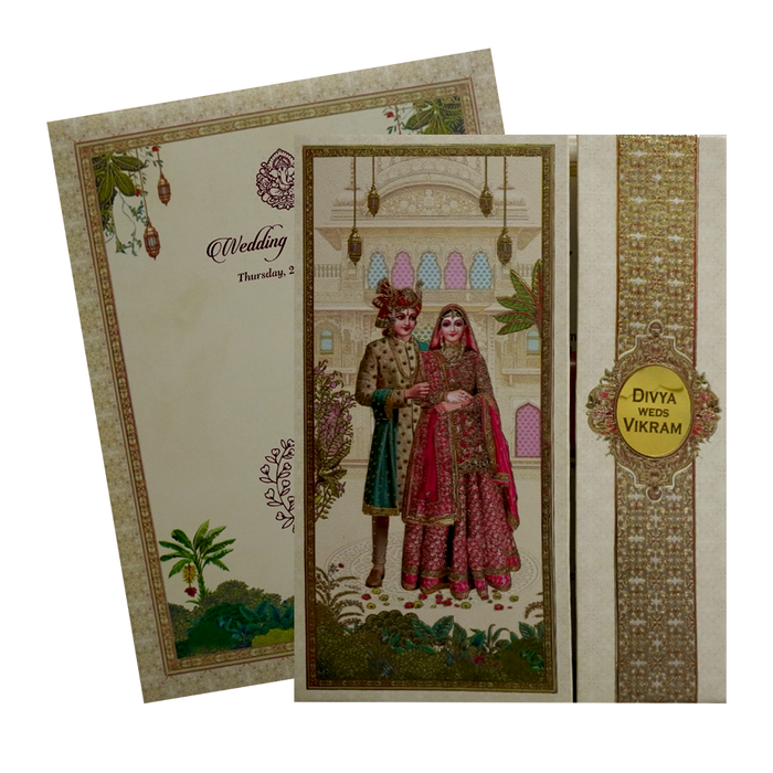 Cream Bride And Groom Wedding Card