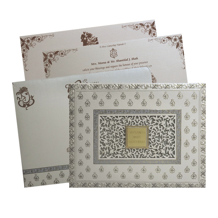Ivory Floral Padded Wedding Card