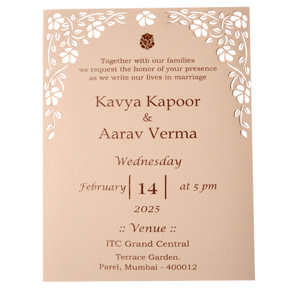 Peach Laser Cut Single Invitation Card