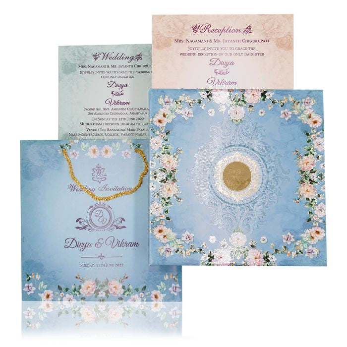 Blue floral sweet box invitation card