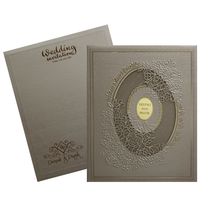 Ash Grey Laser Cut Padded Wedding Card
