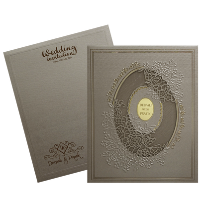 Ash Grey Laser Cut Padded Wedding Card