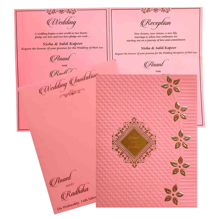Pink Embossed Wedding Invitation Card