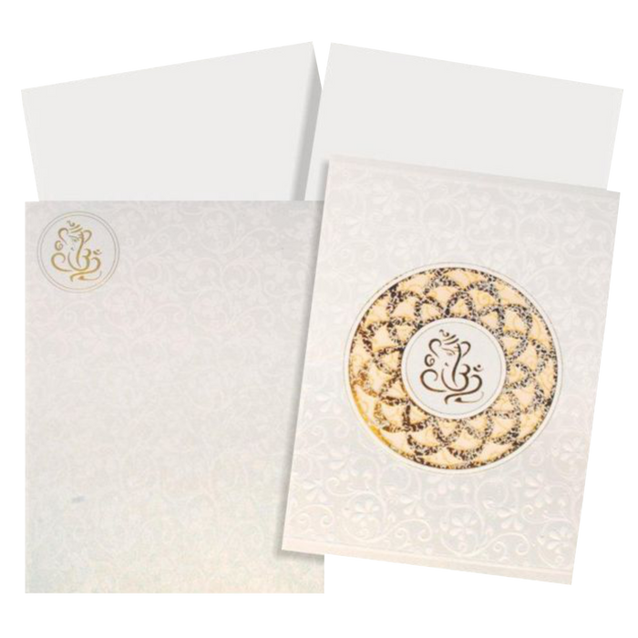 Alluring Ganesha With Flower Cut Gold Foiling Wedding Card - KNK30691