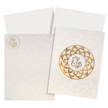 Alluring Ganesha With Flower Cut Gold Foiling Wedding Card - KNK30691
