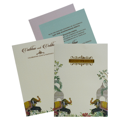 Cream Elephant and arch Padded Wedding Card