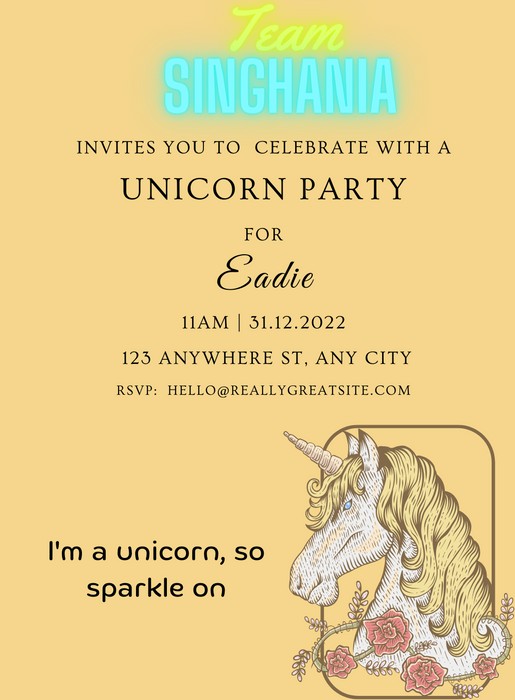 Mustard Team Unicorns Invitation