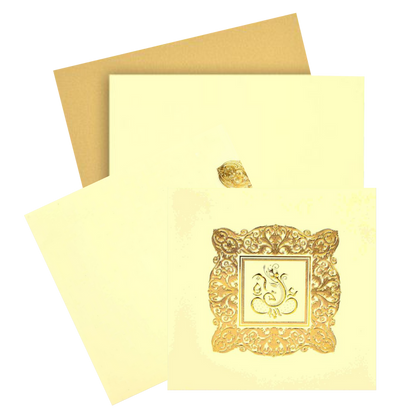 Alluring Cream Shading With Ganesha Wedding Card - KNK30310