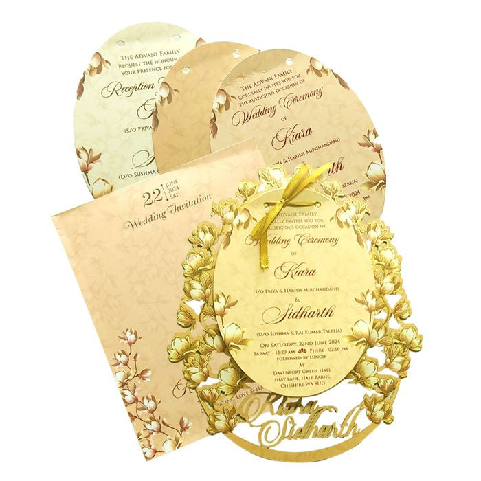 Cream Floral MDF Invitation Card