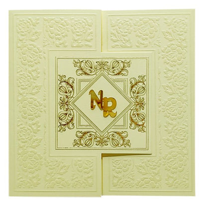 Ivory Embossed Floral Nameplate Marriage Card