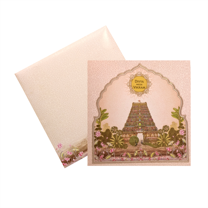 Pink Temple Theme Wedding Card