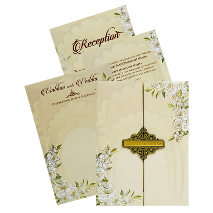 Vanilla Beige Floral Door Nameplate Padded Invitation Card
