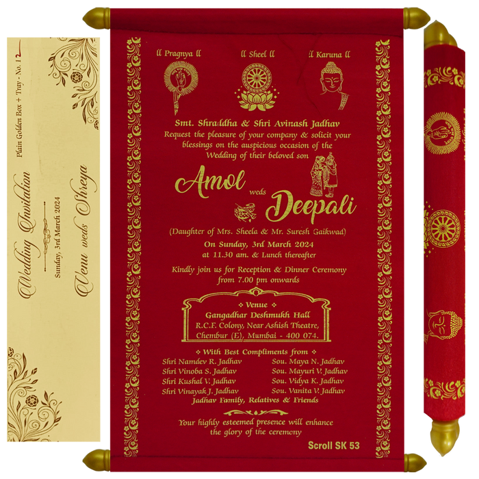 Red Scroll Wedding Card