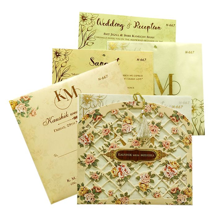 Cream Beige Tracing Sheet Wedding Card
