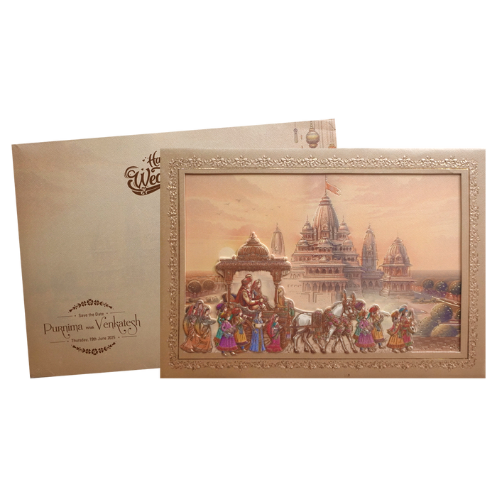 Golden Cream Baraat Invitation Card