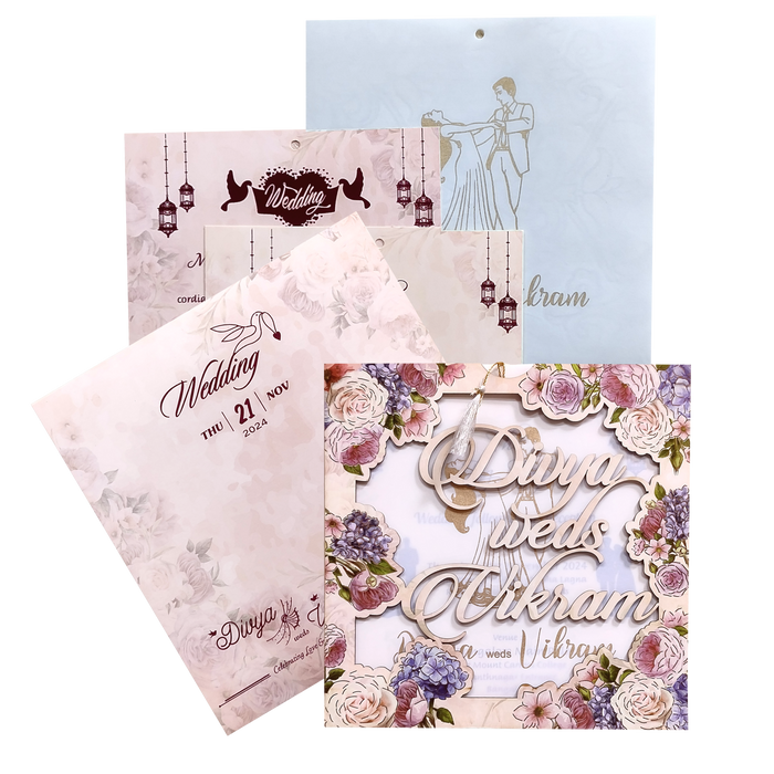 Peach Floral MDF Laser Cut Wedding Card