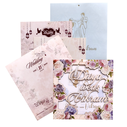 Peach Floral MDF Laser Cut Wedding Card