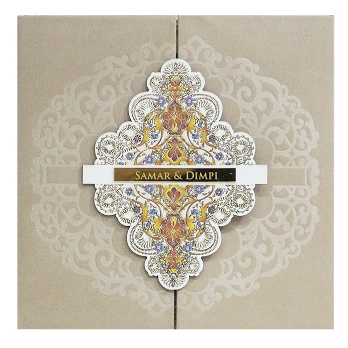 Brown Soft Fabric Padded Wedding Card