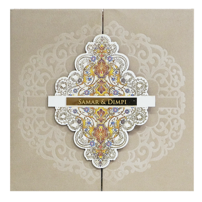 Brown Soft Fabric Padded Wedding Card