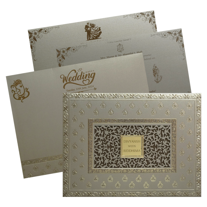 Metallic Brown Pattern Padded Wedding Card