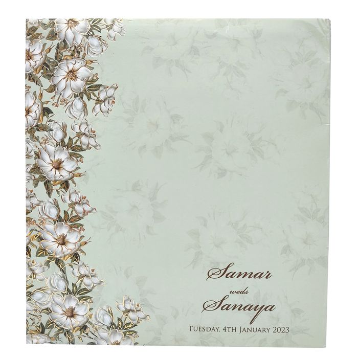 Green MDF Floral Wedding Card