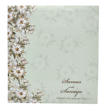 Green MDF Floral Wedding Card