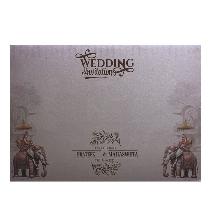 Metallic Pink Elephant Padded Wedding Card