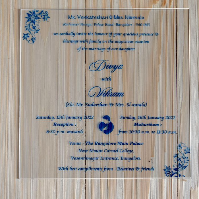 White Acrylic Wedding Invitation Card With Blue Cover-KNAT3701B
