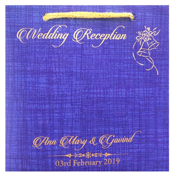 Blue Designer Personal Invitation Card In Gold Foiling Print With Bag-KNF9101B