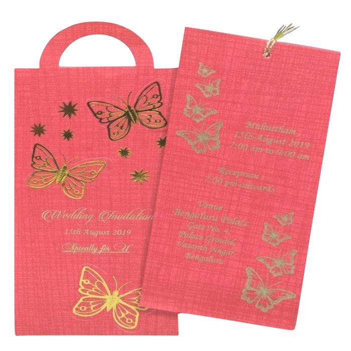Alluring Butterfly Theme With Bright Red Shading Personal Wedding Card  - KNPSU06R