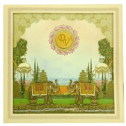 Cream Pink Floral Elephant Invitation Card