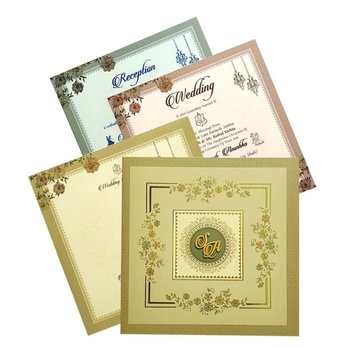 Brown Floral Nameplate Wedding Card