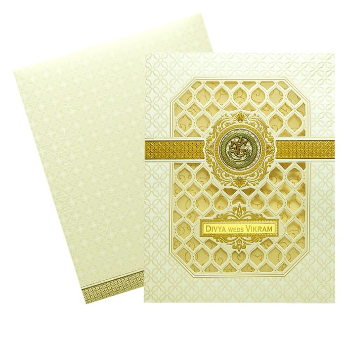 White Laser Cut Ganesha Invitation Card