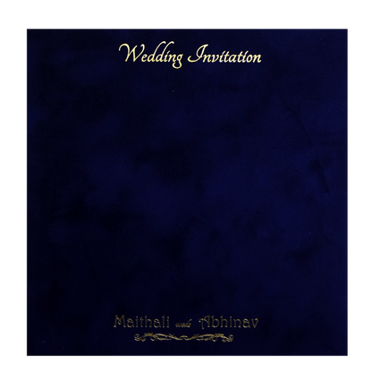 Dark Blue Velvet Padded Wedding Card