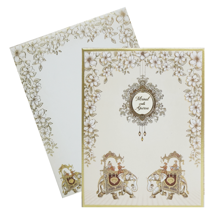 Beige Padded Elephant Wedding Card