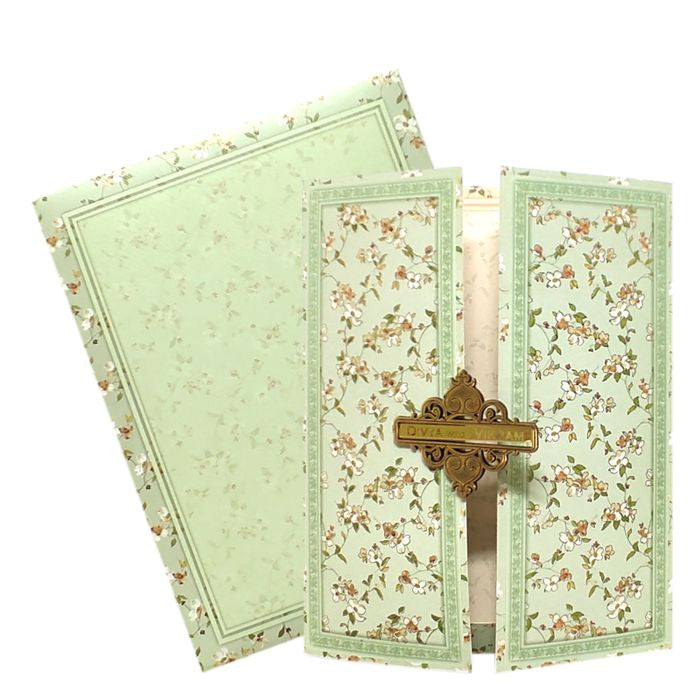 Pista Green Floral Box Invitation Card
