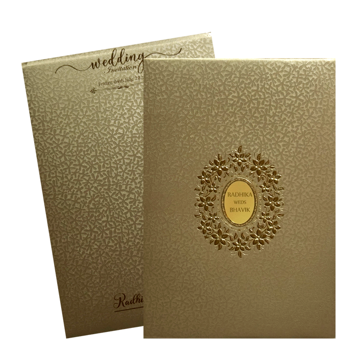 Golden Brown Floral Padded Invitation Card