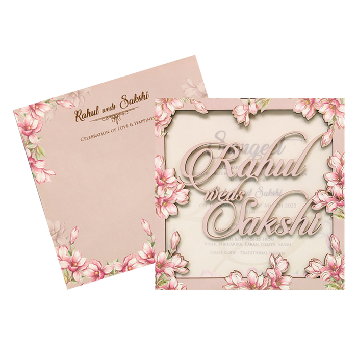 Lavender Floral Laser Cut Frame Invitation Card