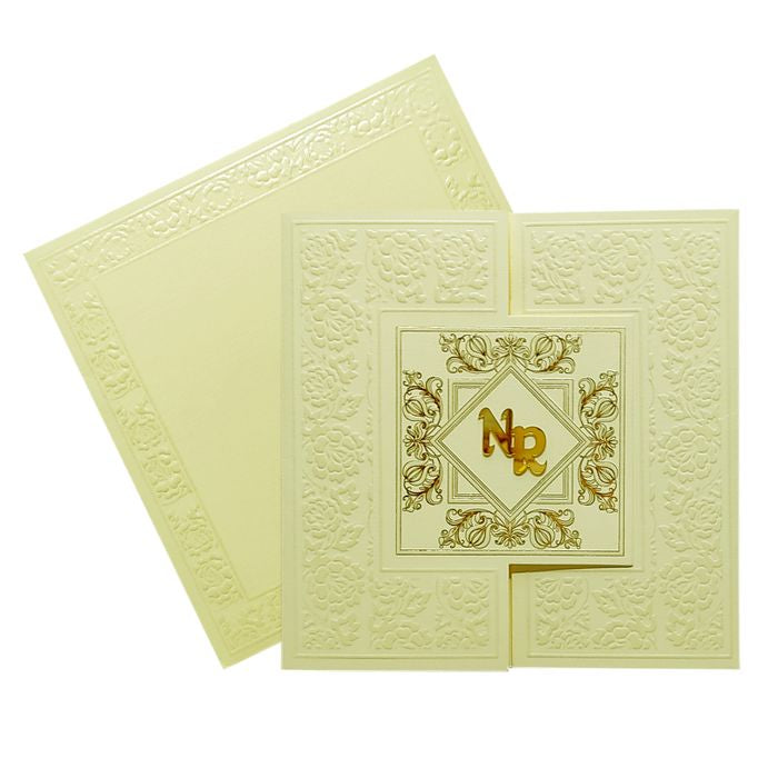 Ivory Embossed Floral Nameplate Marriage Card