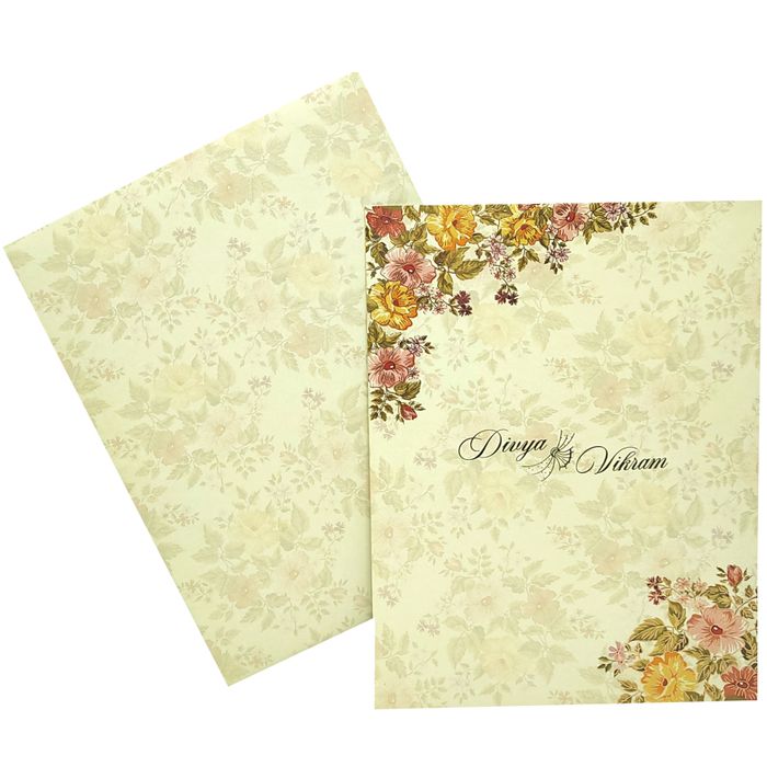 Light Green Jumbo Size Floral Wedding Card In Offset-KNKJ1091