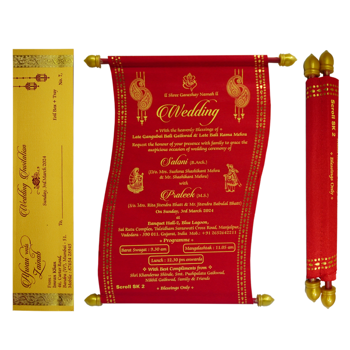 Red Satin Marriage Scroll Card