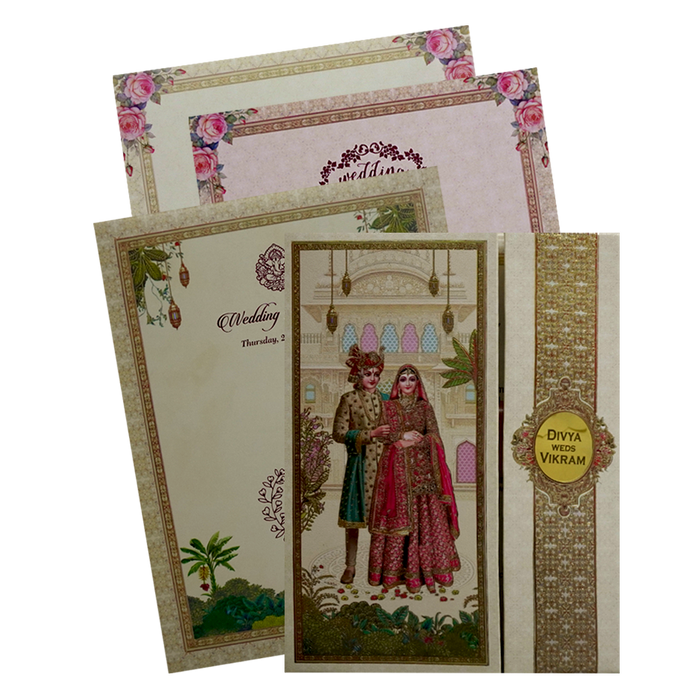 Cream Bride And Groom Wedding Card